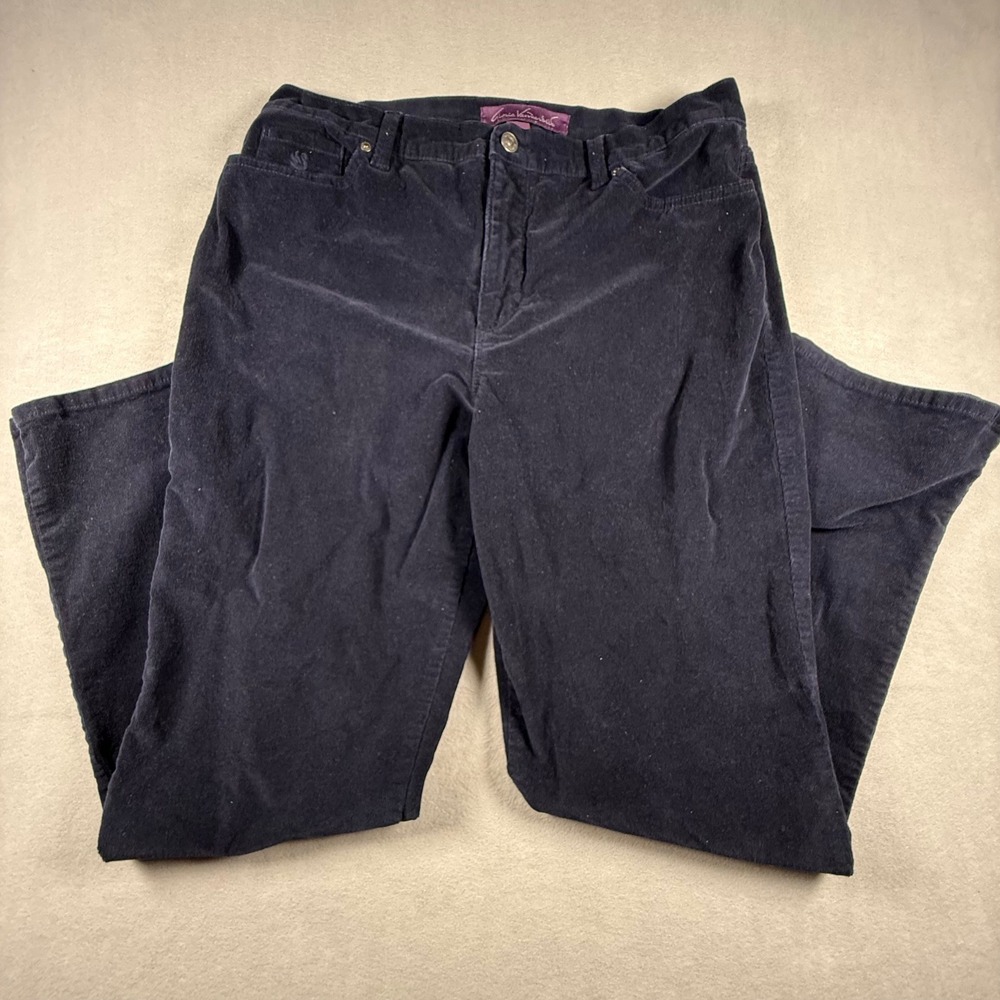 Gloria Vanderbilt Amanda Corduroy Pants 14 Navy Blue Straight Leg High Rise